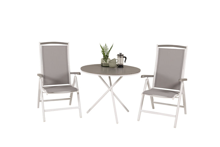 Venture Home Parma cafébord ø90 - White Alu / Grey Aintwood+Albany Chair 5:pos - White Alu / Grey Textilene / Aintwood_2