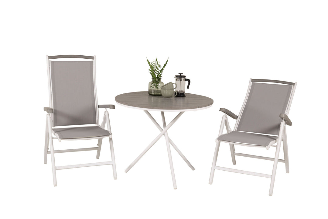 Venture Home Parma cafébord ø90 - White Alu / Grey Aintwood+Albany Chair 5:pos - White Alu / Grey Textilene / Aintwood_2