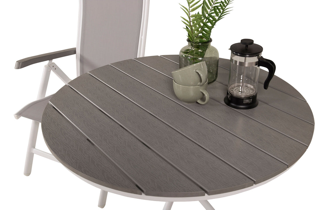Venture Home Parma cafébord ø90 - White Alu / Grey Aintwood+Albany Chair 5:pos - White Alu / Grey Textilene / Aintwood_2