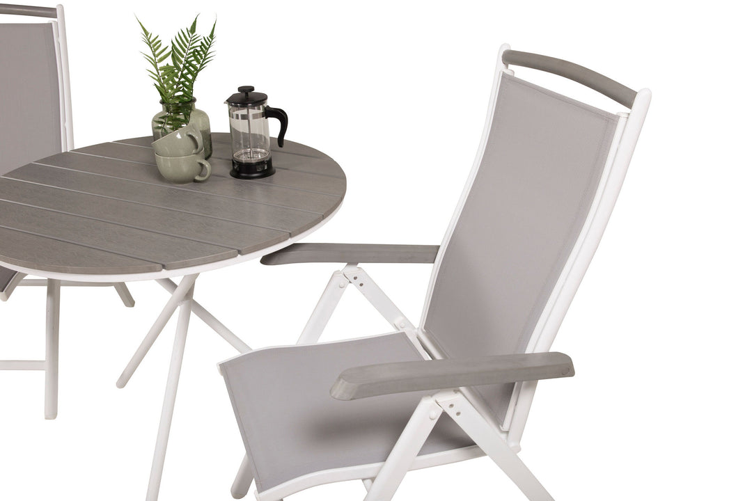 Venture Home Parma cafébord ø90 - White Alu / Grey Aintwood+Albany Chair 5:pos - White Alu / Grey Textilene / Aintwood_2