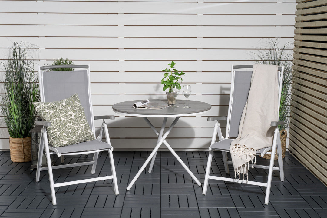 Venture Home Parma cafébord ø90 - White Alu / Grey Aintwood+Albany Chair 5:pos - White Alu / Grey Textilene / Aintwood_2