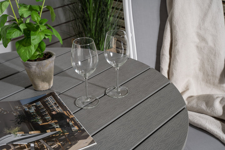 Venture Home Parma cafébord ø90 - White Alu / Grey Aintwood+Albany Chair 5:pos - White Alu / Grey Textilene / Aintwood_2