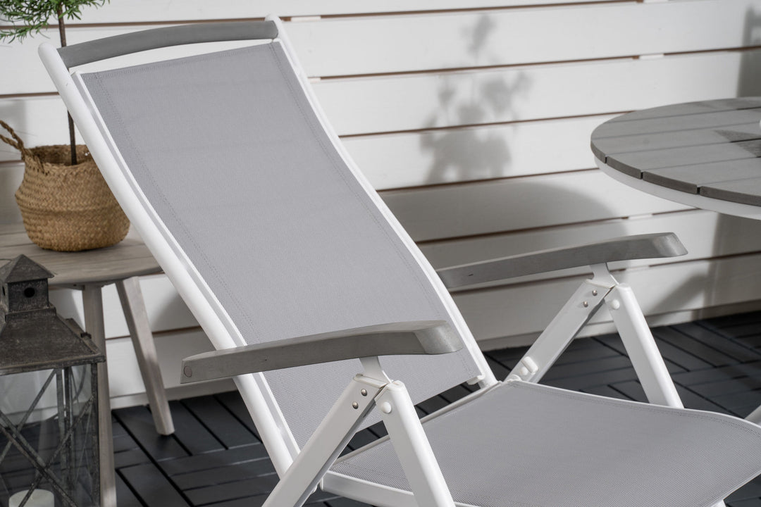 Venture Home Parma cafébord ø90 - White Alu / Grey Aintwood+Albany Chair 5:pos - White Alu / Grey Textilene / Aintwood_2