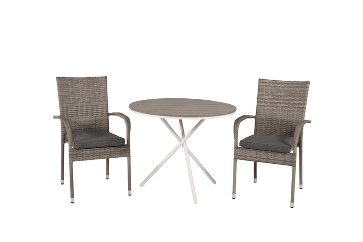 Venture Home Parma cafébord ø90 - White Alu / Grey Aintwood+Anna Arm Chair (stackable) - Grey_2