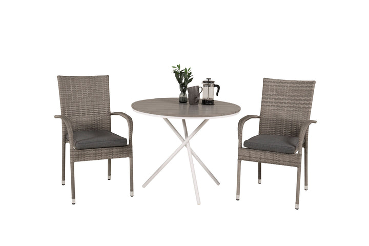 Venture Home Parma cafébord ø90 - White Alu / Grey Aintwood+Anna Arm Chair (stackable) - Grey_2