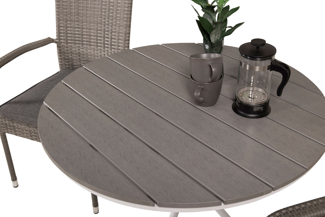 Venture Home Parma cafébord ø90 - White Alu / Grey Aintwood+Anna Arm Chair (stackable) - Grey_2