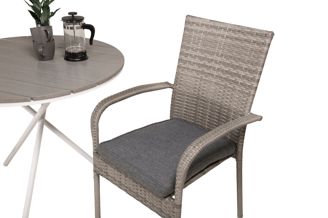 Venture Home Parma cafébord ø90 - White Alu / Grey Aintwood+Anna Arm Chair (stackable) - Grey_2