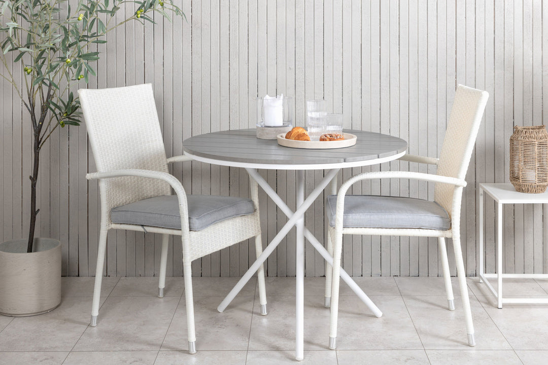 Venture Home Parma cafébord ø90 - White Alu / Grey Aintwood+Anna Arm Chair (stackable) - Grey_2