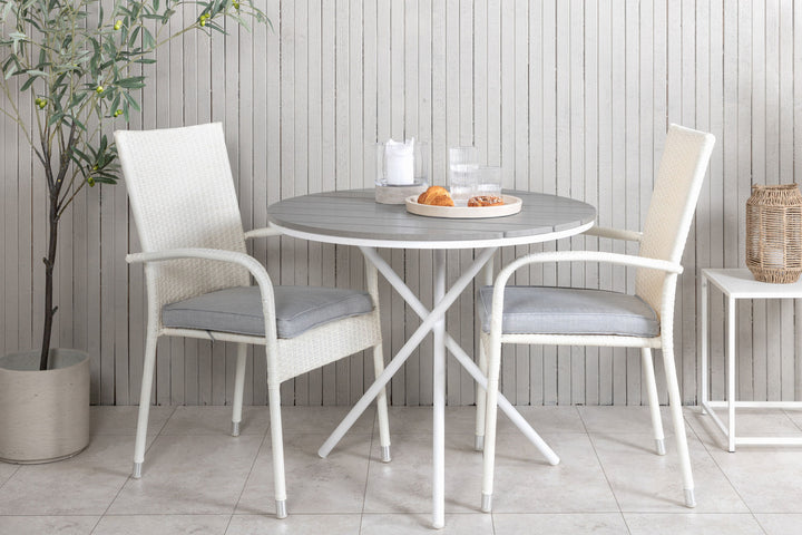 Venture Home Parma cafébord ø90 - White Alu / Grey Aintwood+Anna Arm Chair (stackable) - Grey_2