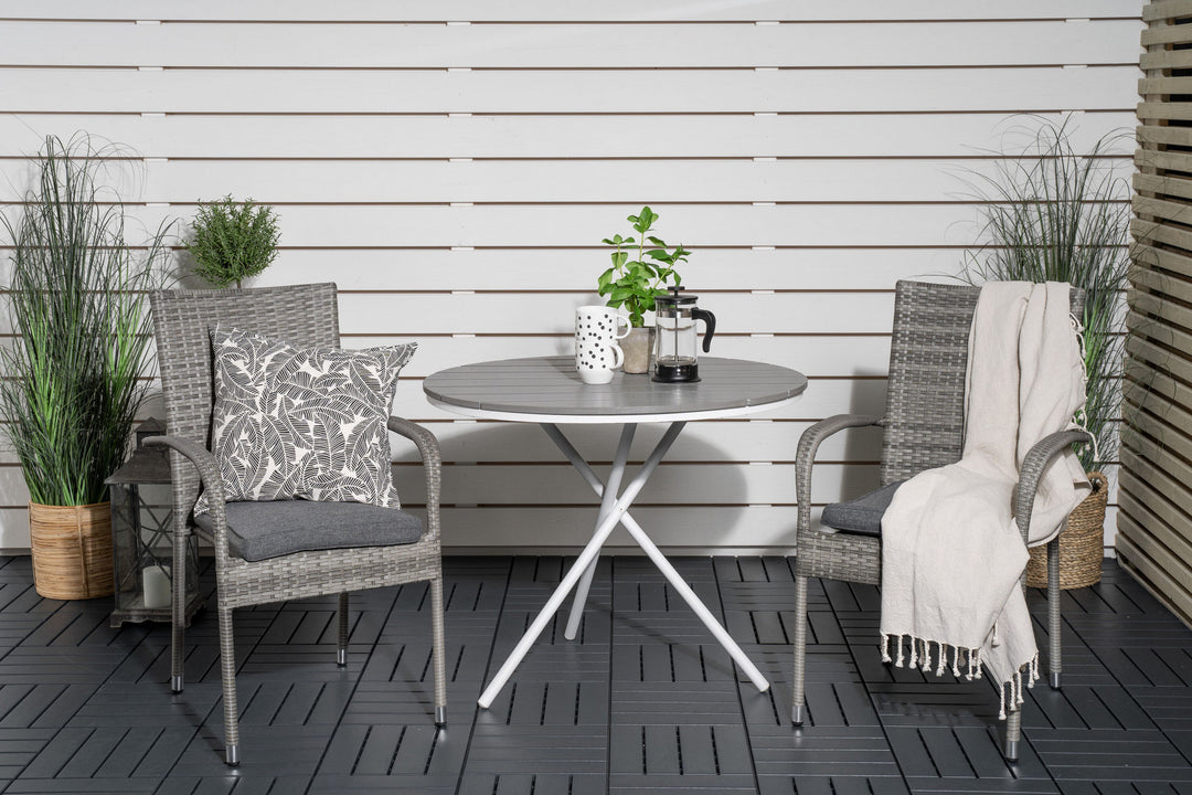 Venture Home Parma cafébord ø90 - White Alu / Grey Aintwood+Anna Arm Chair (stackable) - Grey_2