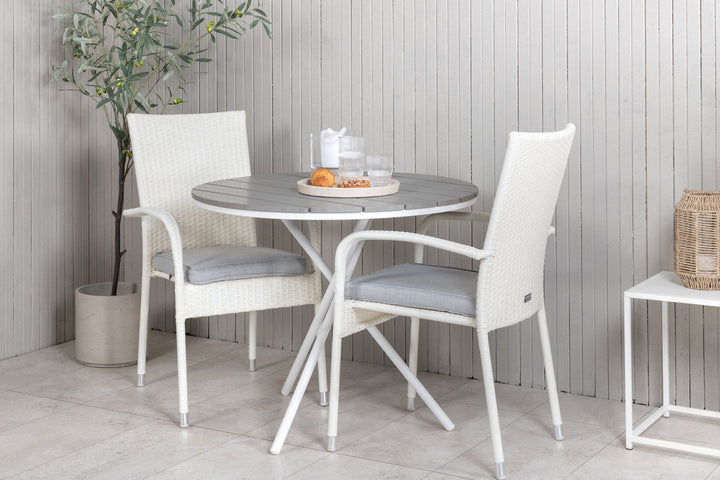 Venture Home Parma cafébord ø90 - White Alu / Grey Aintwood+Anna Arm Chair (stackable) - Grey_2
