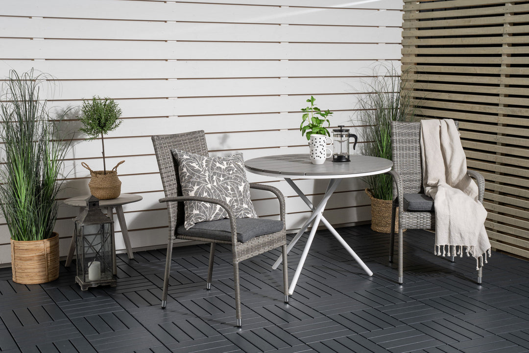 Venture Home Parma cafébord ø90 - White Alu / Grey Aintwood+Anna Arm Chair (stackable) - Grey_2