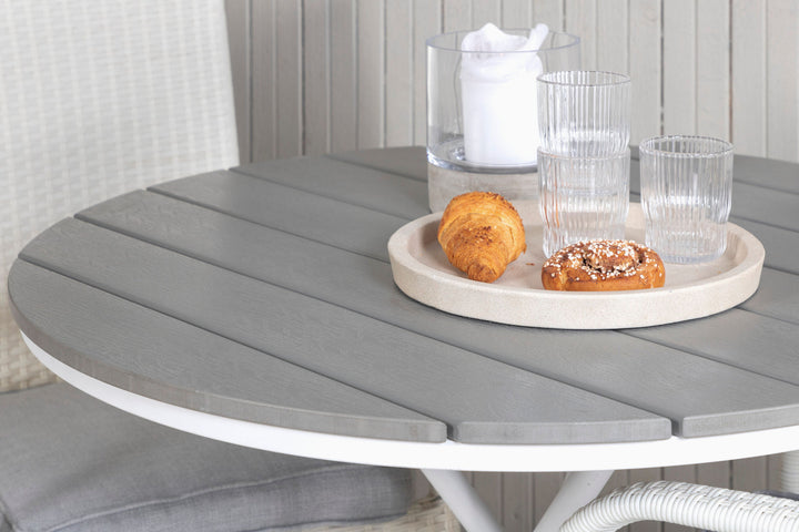Venture Home Parma cafébord ø90 - White Alu / Grey Aintwood+Anna Arm Chair (stackable) - Grey_2