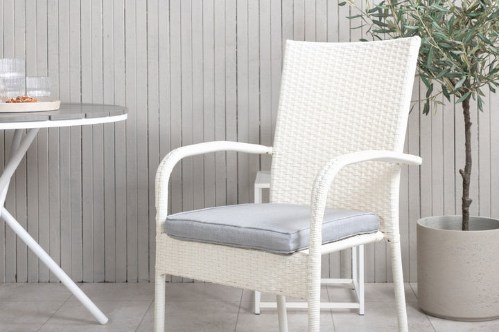 Venture Home Parma cafébord ø90 - White Alu / Grey Aintwood+Anna Arm Chair (stackable) - Grey_2