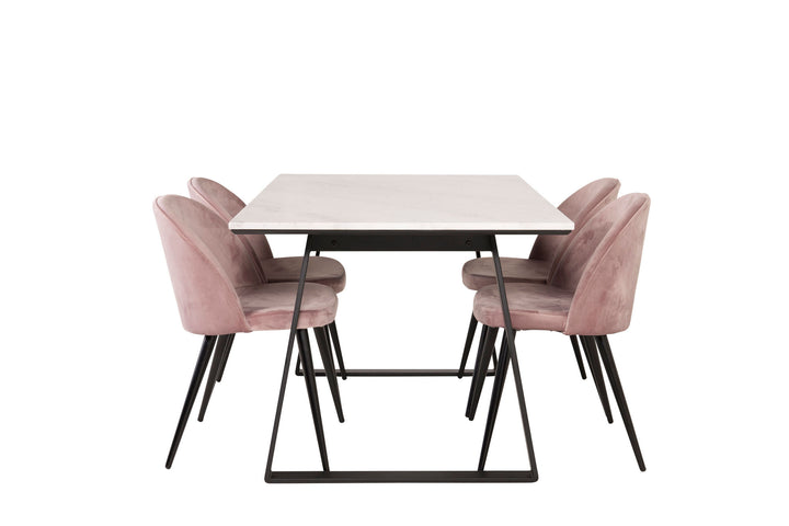 Venture Home Estelle Dining Table 140*90 - White Marble / Black Legs - Velvet Dining Chair - Pink / Black 4