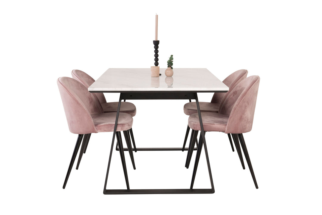 Venture Home Estelle Dining Table 140*90 - White Marble / Black Legs - Velvet Dining Chair - Pink / Black 4