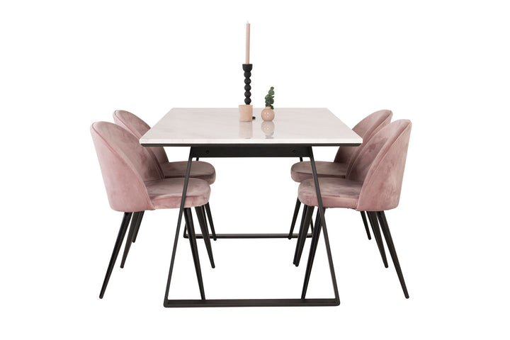 Venture Home Estelle Dining Table 140*90 - White Marble / Black Legs - Velvet Dining Chair - Pink / Black 4