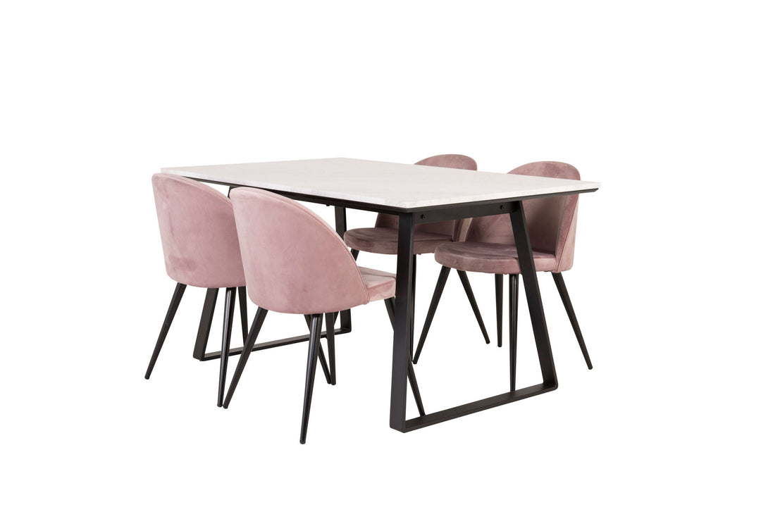 Venture Home Estelle Dining Table 140*90 - White Marble / Black Legs - Velvet Dining Chair - Pink / Black 4