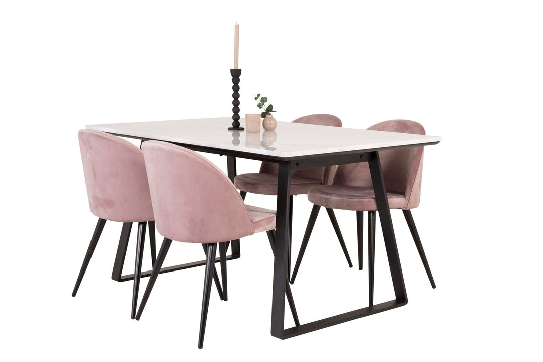Venture Home Estelle Dining Table 140*90 - White Marble / Black Legs - Velvet Dining Chair - Pink / Black 4