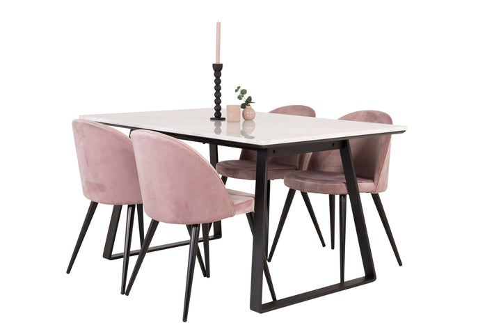Venture Home Estelle Dining Table 140*90 - White Marble / Black Legs - Velvet Dining Chair - Pink / Black 4