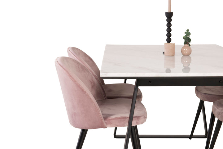 Venture Home Estelle Dining Table 140*90 - White Marble / Black Legs - Velvet Dining Chair - Pink / Black 4
