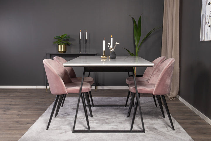 Venture Home Estelle Dining Table 140*90 - White Marble / Black Legs - Velvet Dining Chair - Pink / Black 4