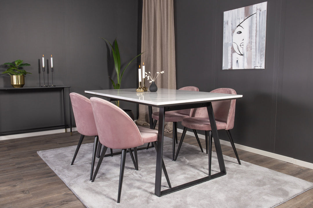 Venture Home Estelle Dining Table 140*90 - White Marble / Black Legs - Velvet Dining Chair - Pink / Black 4