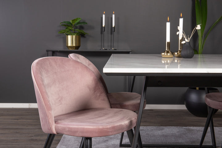 Venture Home Estelle Dining Table 140*90 - White Marble / Black Legs - Velvet Dining Chair - Pink / Black 4