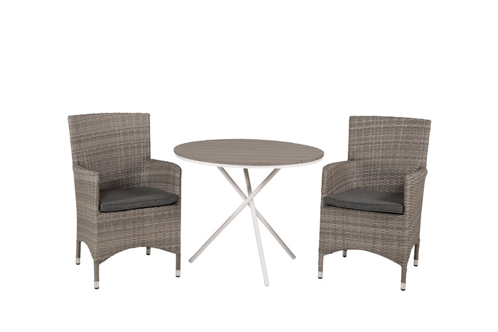 Venture Home Parma cafébord ø90 - White Alu / Grey Aintwood+Malin Arm Chair with cushion - Grey / Grey cushion_2