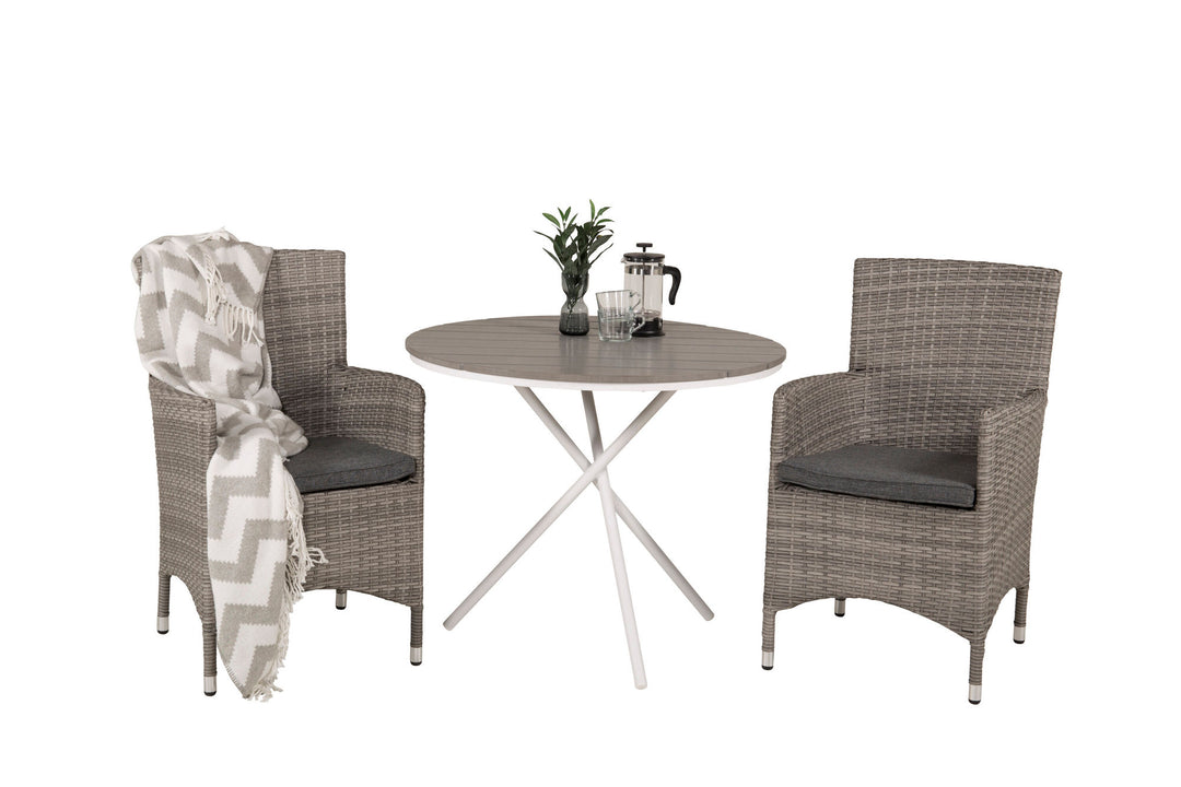 Venture Home Parma cafébord ø90 - White Alu / Grey Aintwood+Malin Arm Chair with cushion - Grey / Grey cushion_2