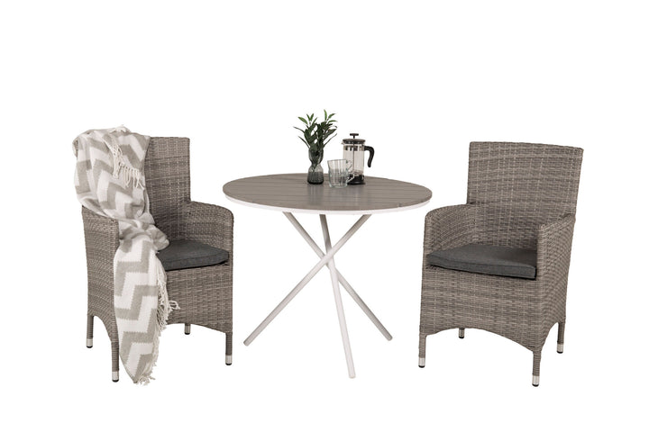 Venture Home Parma cafébord ø90 - White Alu / Grey Aintwood+Malin Arm Chair with cushion - Grey / Grey cushion_2