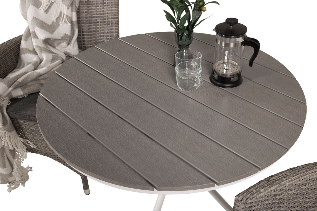 Venture Home Parma cafébord ø90 - White Alu / Grey Aintwood+Malin Arm Chair with cushion - Grey / Grey cushion_2