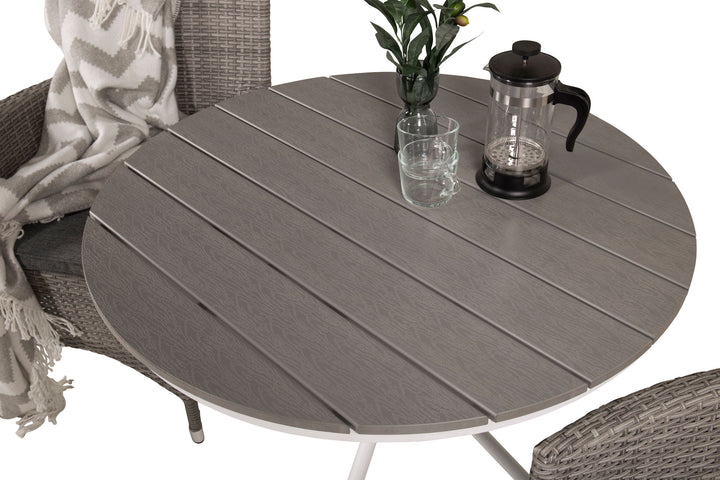 Venture Home Parma cafébord ø90 - White Alu / Grey Aintwood+Malin Arm Chair with cushion - Grey / Grey cushion_2