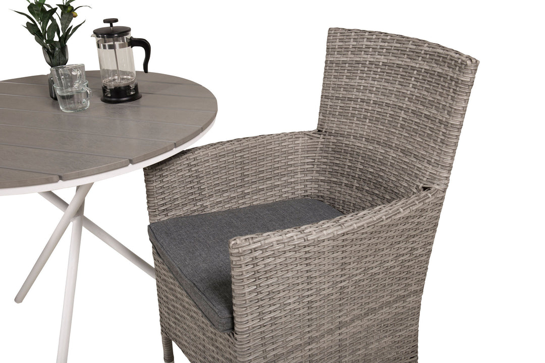 Venture Home Parma cafébord ø90 - White Alu / Grey Aintwood+Malin Arm Chair with cushion - Grey / Grey cushion_2