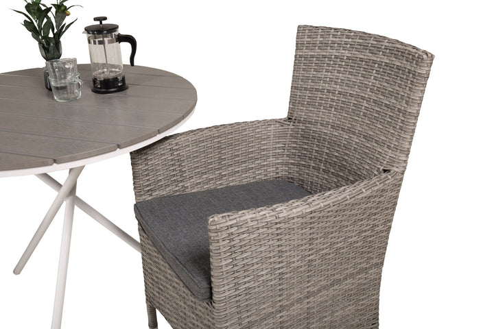 Venture Home Parma cafébord ø90 - White Alu / Grey Aintwood+Malin Arm Chair with cushion - Grey / Grey cushion_2