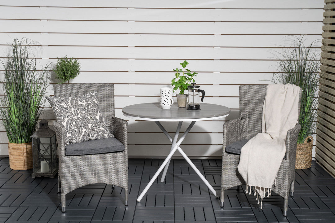 Venture Home Parma cafébord ø90 - White Alu / Grey Aintwood+Malin Arm Chair with cushion - Grey / Grey cushion_2