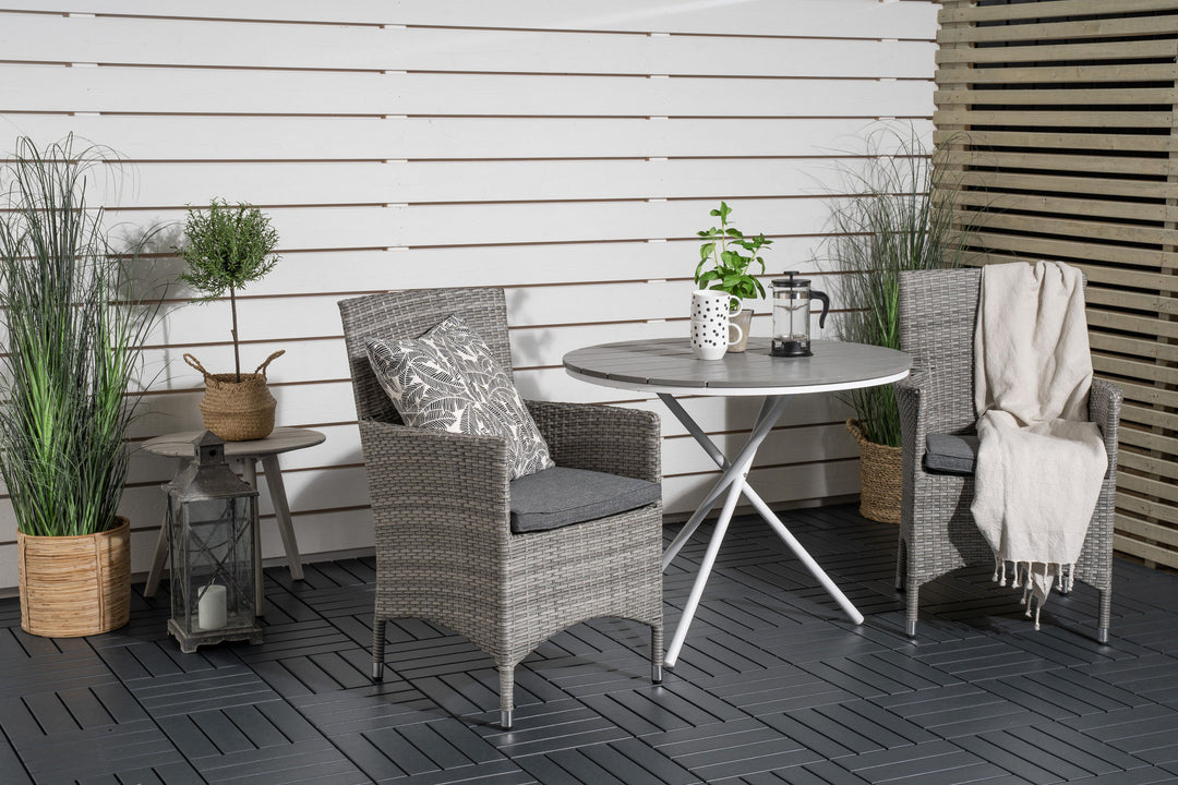 Venture Home Parma cafébord ø90 - White Alu / Grey Aintwood+Malin Arm Chair with cushion - Grey / Grey cushion_2