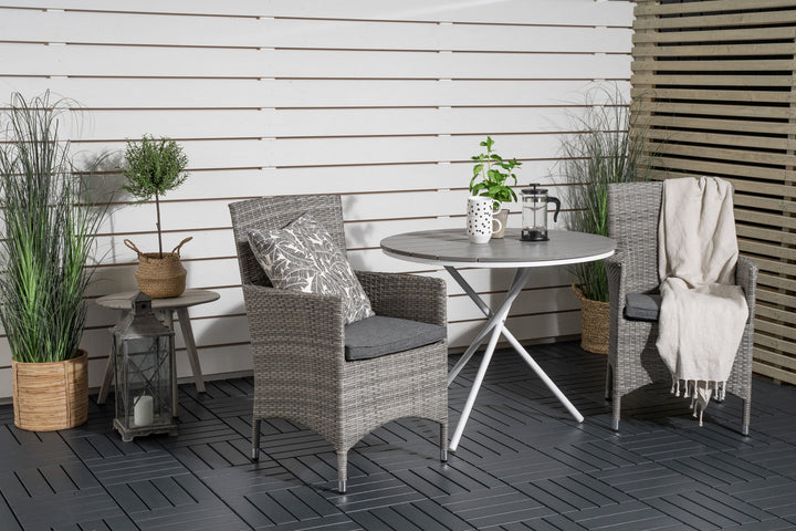 Venture Home Parma cafébord ø90 - White Alu / Grey Aintwood+Malin Arm Chair with cushion - Grey / Grey cushion_2