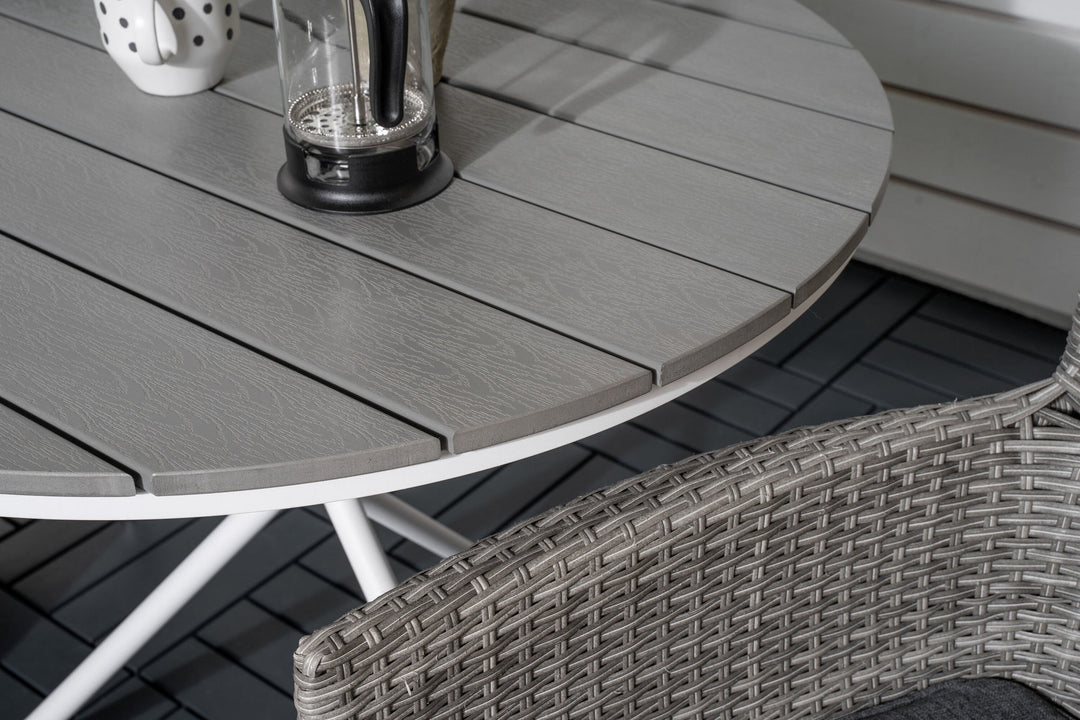 Venture Home Parma cafébord ø90 - White Alu / Grey Aintwood+Malin Arm Chair with cushion - Grey / Grey cushion_2