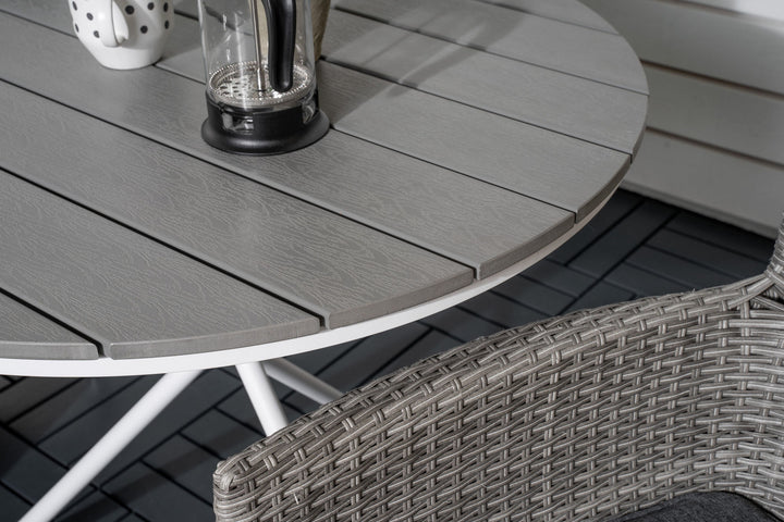 Venture Home Parma cafébord ø90 - White Alu / Grey Aintwood+Malin Arm Chair with cushion - Grey / Grey cushion_2