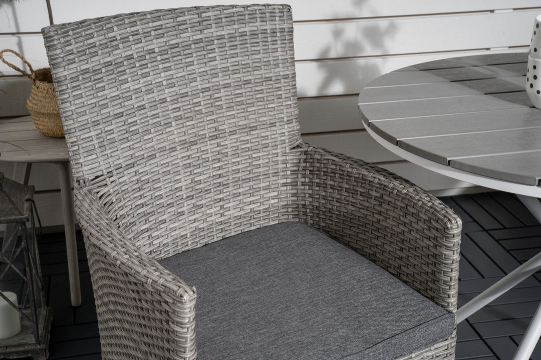 Venture Home Parma cafébord ø90 - White Alu / Grey Aintwood+Malin Arm Chair with cushion - Grey / Grey cushion_2