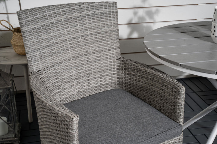 Venture Home Parma cafébord ø90 - White Alu / Grey Aintwood+Malin Arm Chair with cushion - Grey / Grey cushion_2