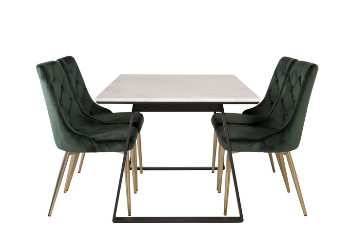 Venture Home Estelle Dining Table 140*90 - White Marble / Black Legs - Velvet Deluxe Chair - Moss Green/Matt brass leg 4