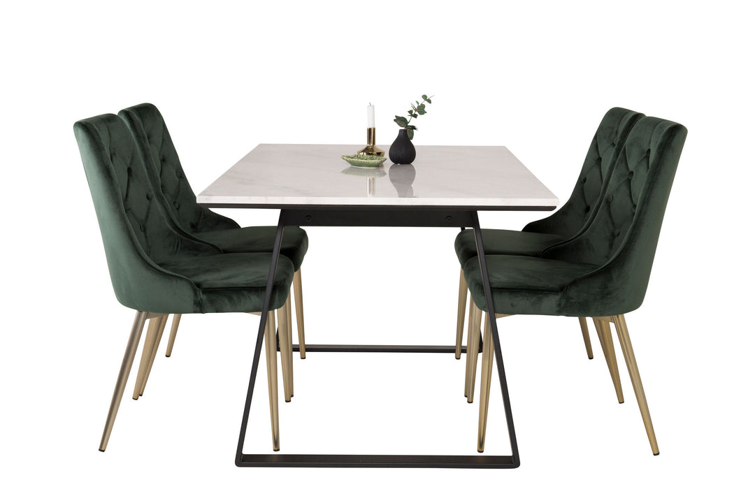 Venture Home Estelle Dining Table 140*90 - White Marble / Black Legs - Velvet Deluxe Chair - Moss Green/Matt brass leg 4