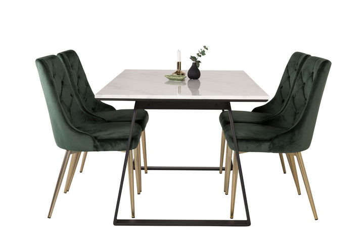 Venture Home Estelle Dining Table 140*90 - White Marble / Black Legs - Velvet Deluxe Chair - Moss Green/Matt brass leg 4