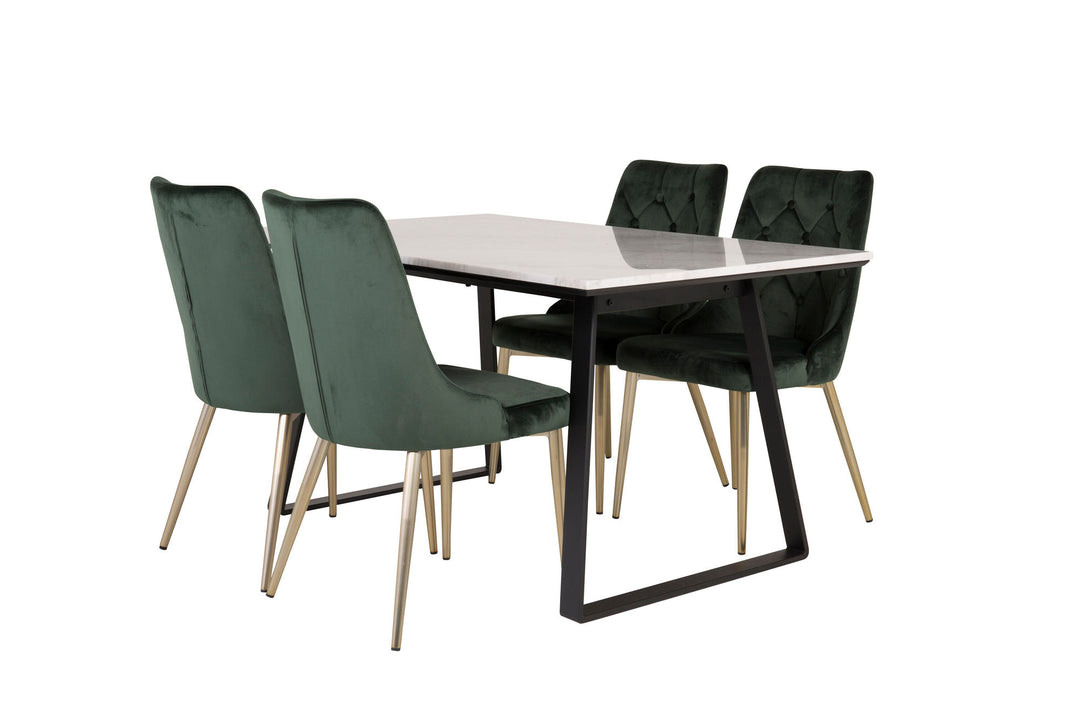 Venture Home Estelle Dining Table 140*90 - White Marble / Black Legs - Velvet Deluxe Chair - Moss Green/Matt brass leg 4