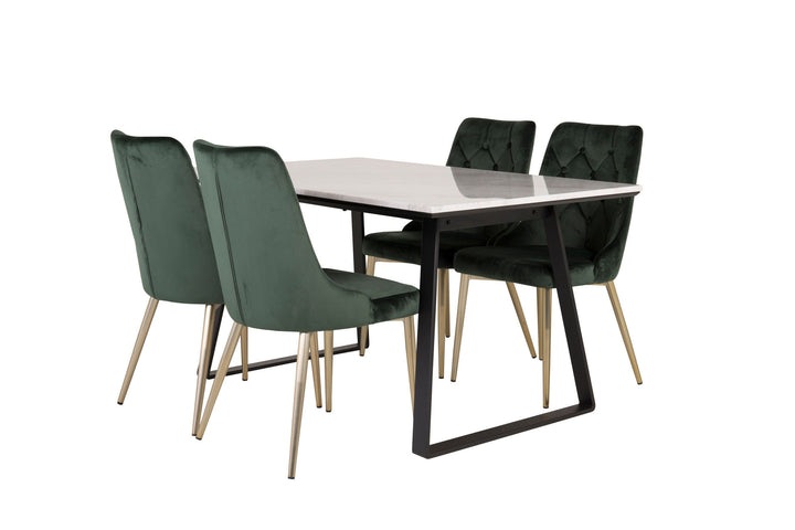 Venture Home Estelle Dining Table 140*90 - White Marble / Black Legs - Velvet Deluxe Chair - Moss Green/Matt brass leg 4