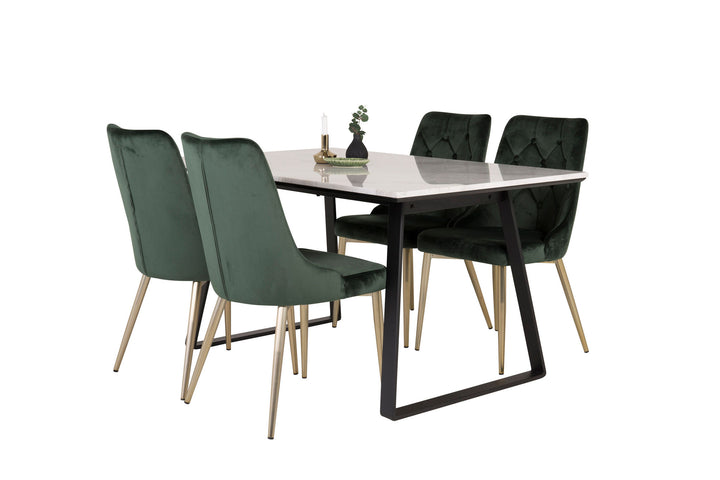 Venture Home Estelle Dining Table 140*90 - White Marble / Black Legs - Velvet Deluxe Chair - Moss Green/Matt brass leg 4