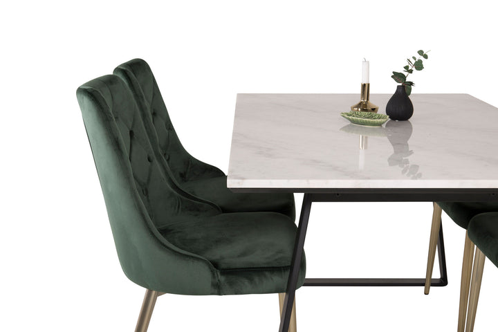Venture Home Estelle Dining Table 140*90 - White Marble / Black Legs - Velvet Deluxe Chair - Moss Green/Matt brass leg 4