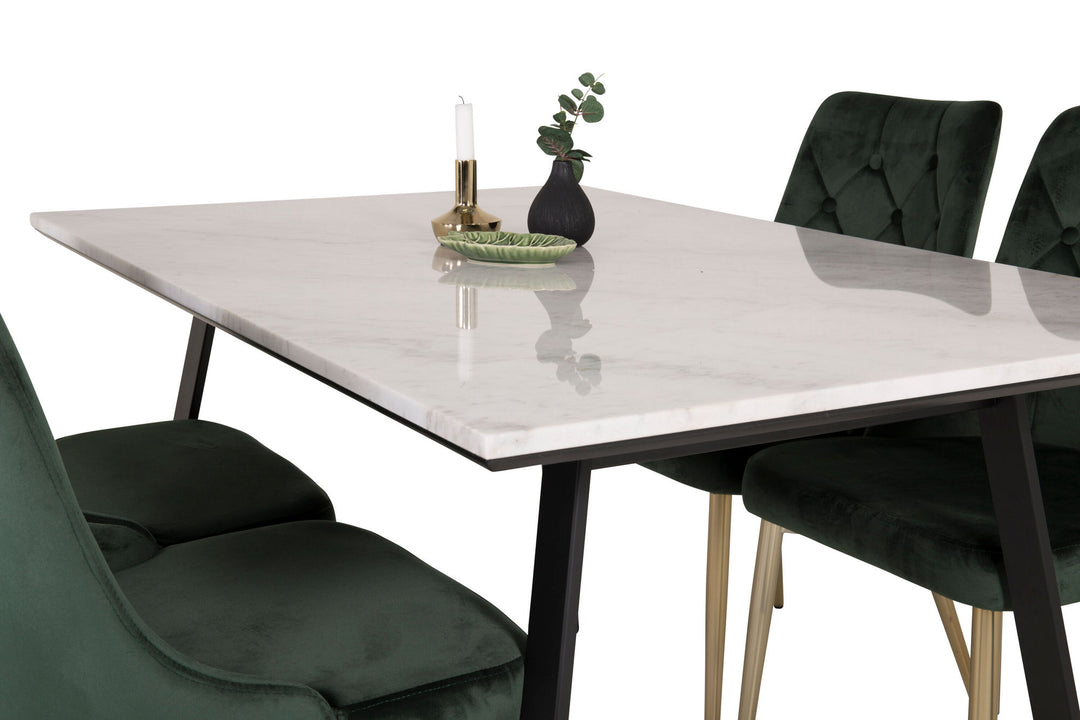 Venture Home Estelle Dining Table 140*90 - White Marble / Black Legs - Velvet Deluxe Chair - Moss Green/Matt brass leg 4